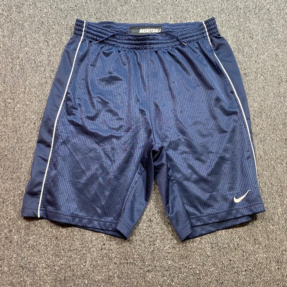 Nike Basketball Shorts Sz M Mens Navy Blue Skater Y2K Pinstripe Mesh Swoosh Logo